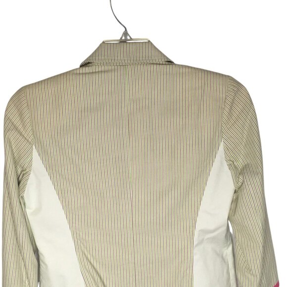 Harve Benard Blazer Jacket Womens 4 Green White Stripe Floral Cotton Two Button - Picture 11 of 12